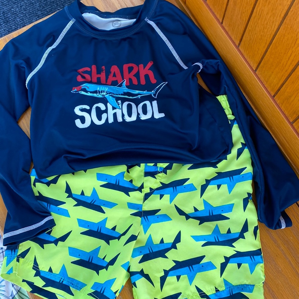 5T long sleeve, swim shirt, and swim shorts.